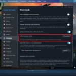 Giao diện cài đặt tải xuống Steam với nút "Xóa Bộ Nhớ Đệm Tải Xuống" nổi bật, giải pháp khắc phục lỗi tải game chậm hiệu quả.
