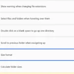 Giao diện cài đặt tùy chỉnh định dạng hiển thị kích thước tệp trong Files app Windows 11, với các tùy chọn Binary và Decimal.