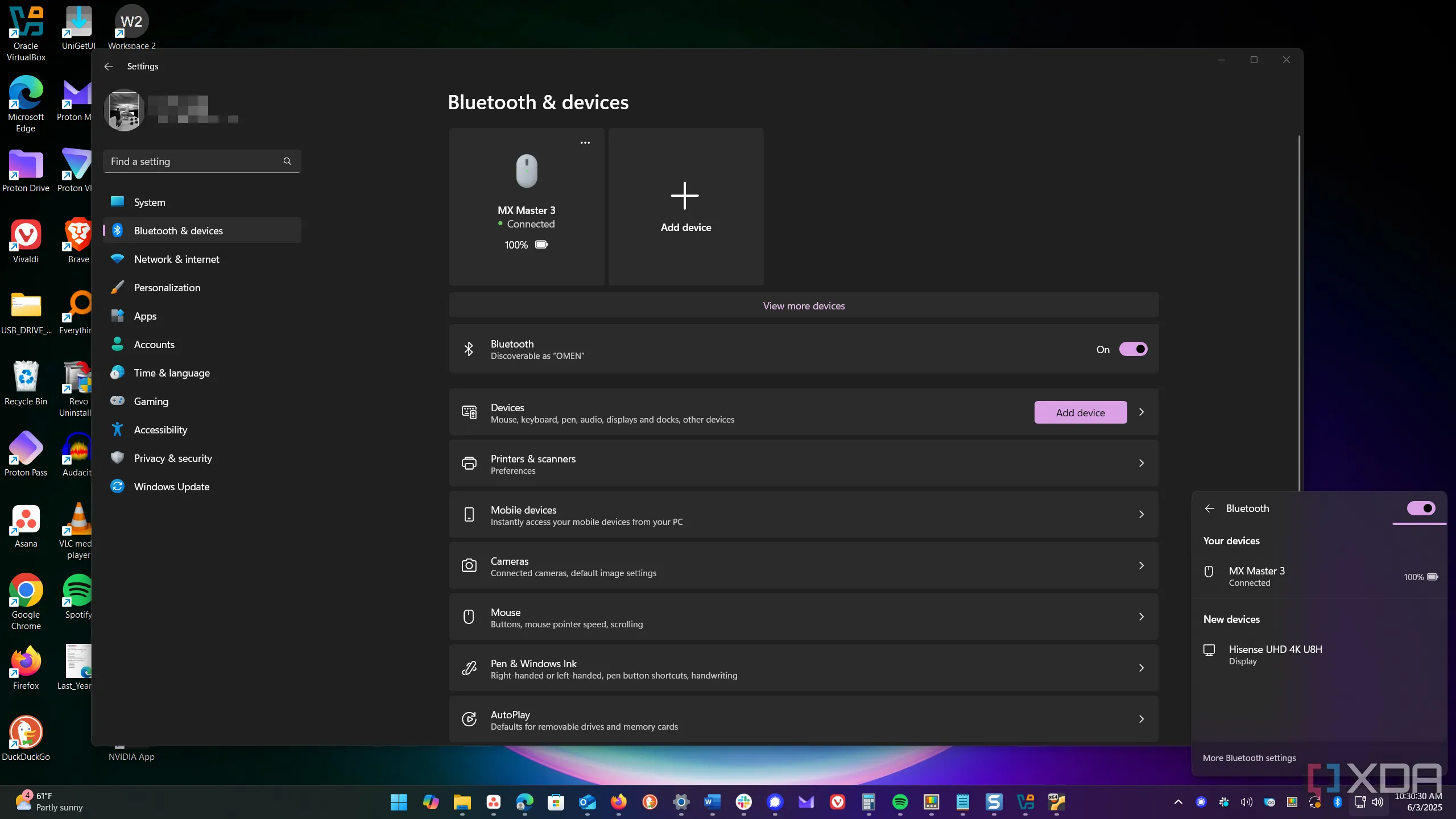 Giao diện cài đặt và tùy chỉnh nhanh Bluetooth trên Windows 11 giúp quản lý kết nối thiết bị
