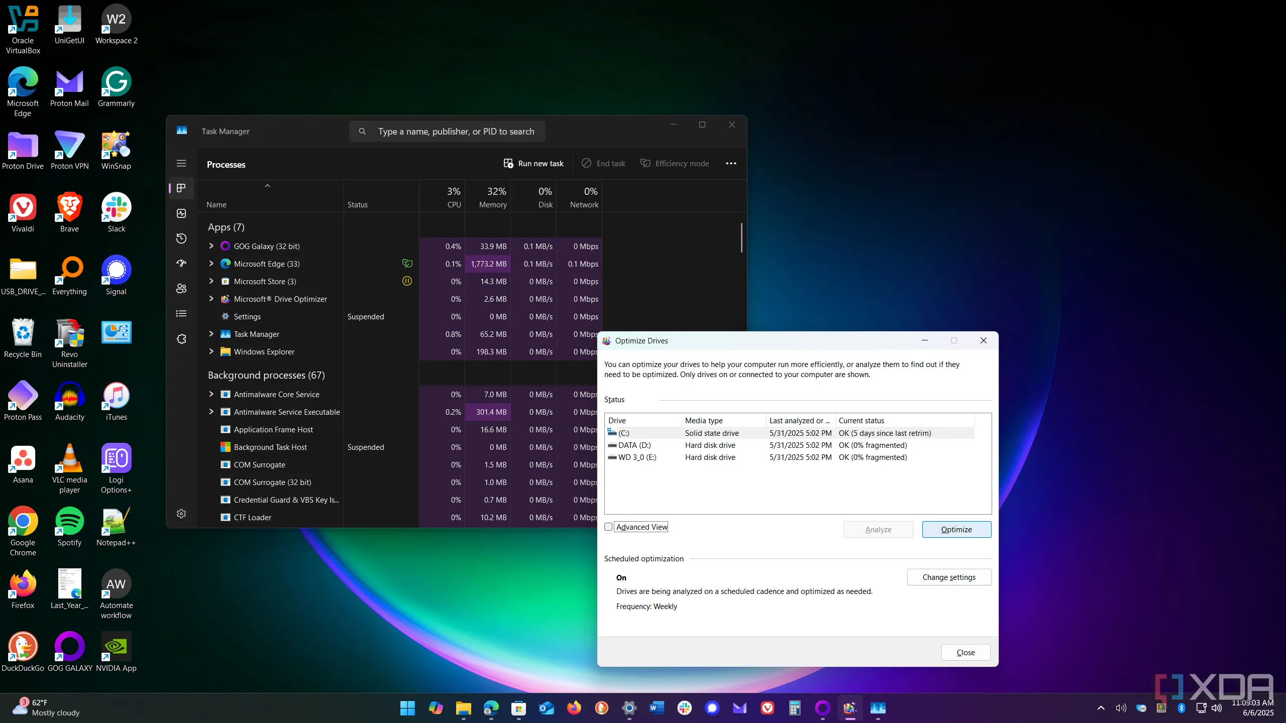 Giao diện công cụ chống phân mảnh ổ đĩa trong Windows 11