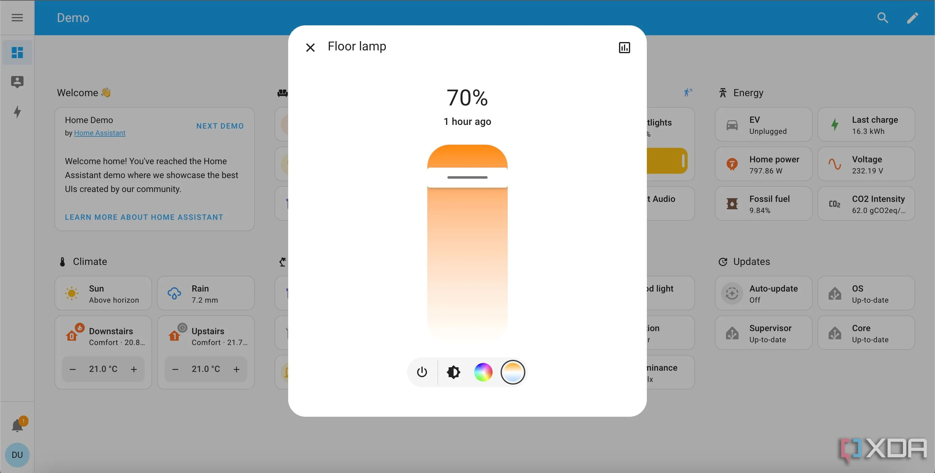 Giao diện điều chỉnh nhiệt độ màu đèn trên Home Assistant, minh họa tính năng Adaptive Lighting.