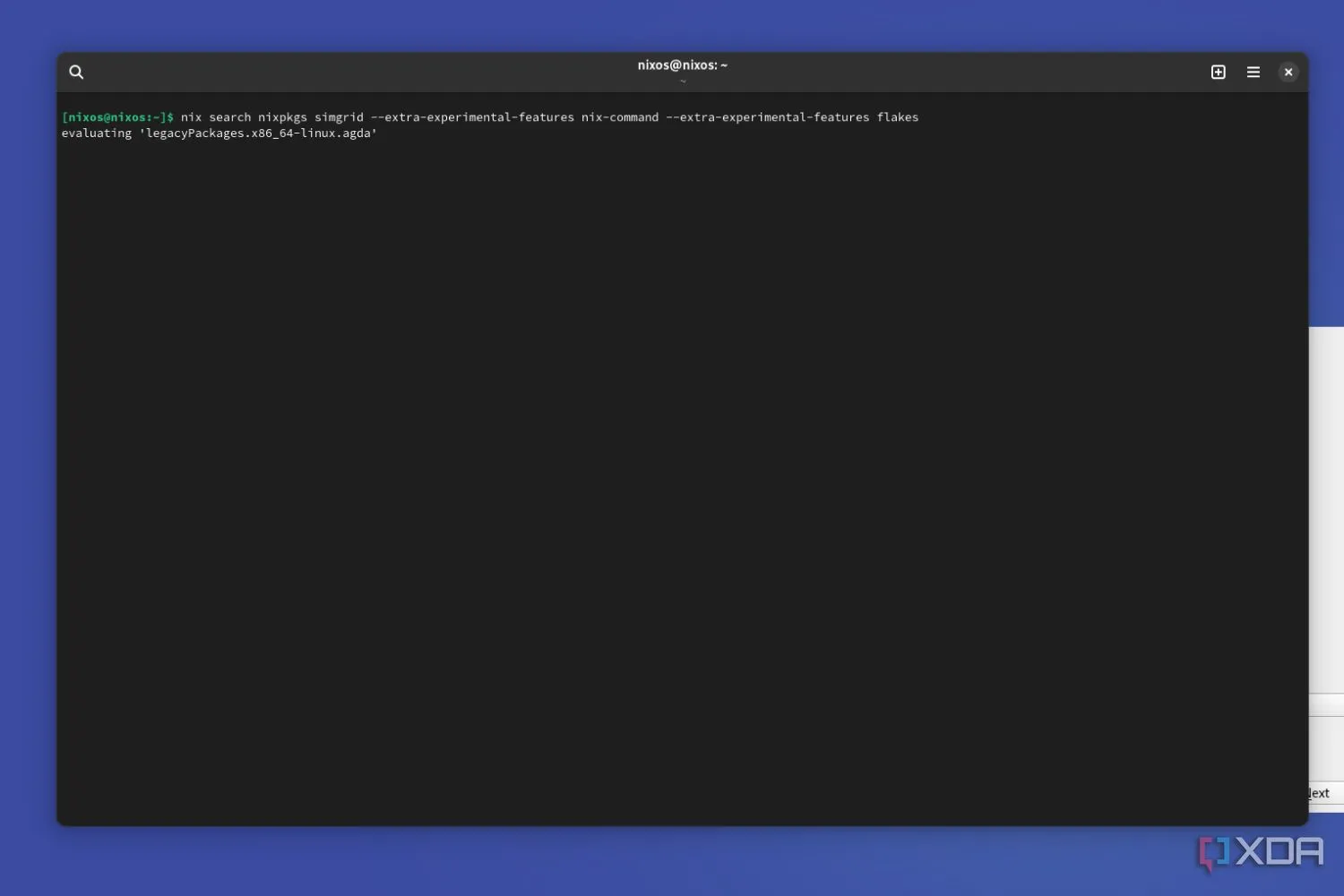 Giao diện dòng lệnh của NixOS trong WSL khi sử dụng kho nixpkgs để quản lý gói phần mềm