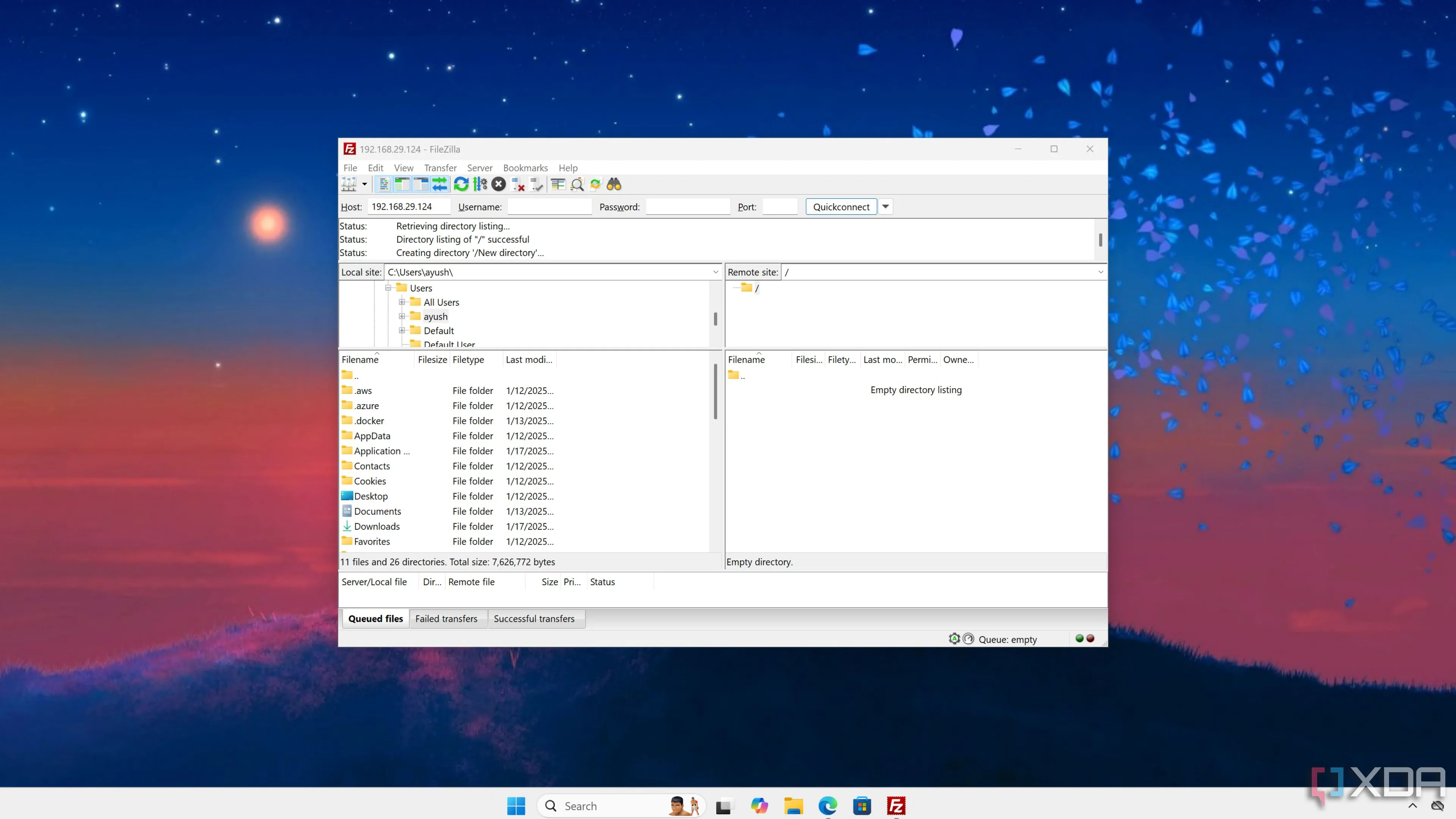 Giao diện FileZilla hiển thị việc truy cập và quản lý tệp trên hệ thống từ xa