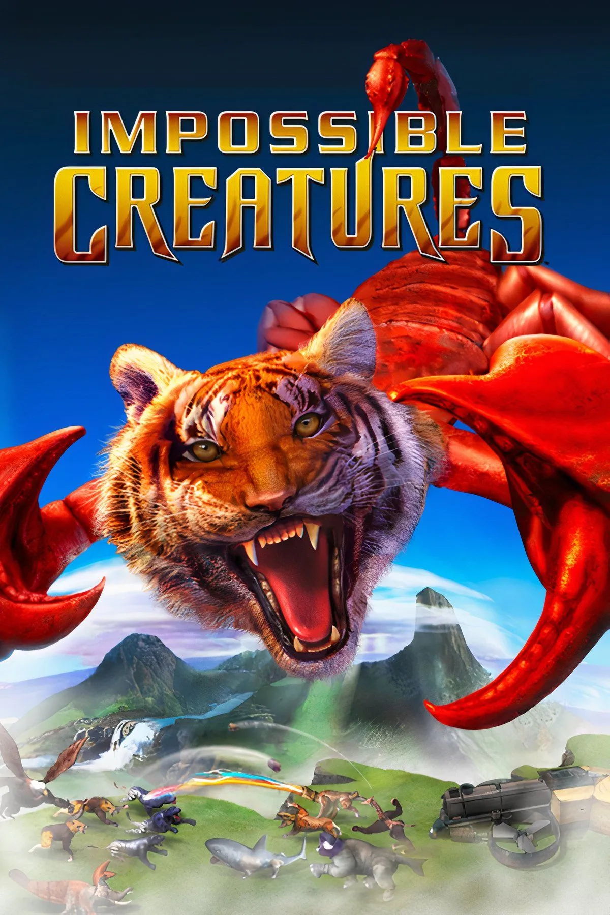 Giao diện game Impossible Creatures, hiển thị các sinh vật lai ghép kỳ dị và giao diện điều khiển RTS.