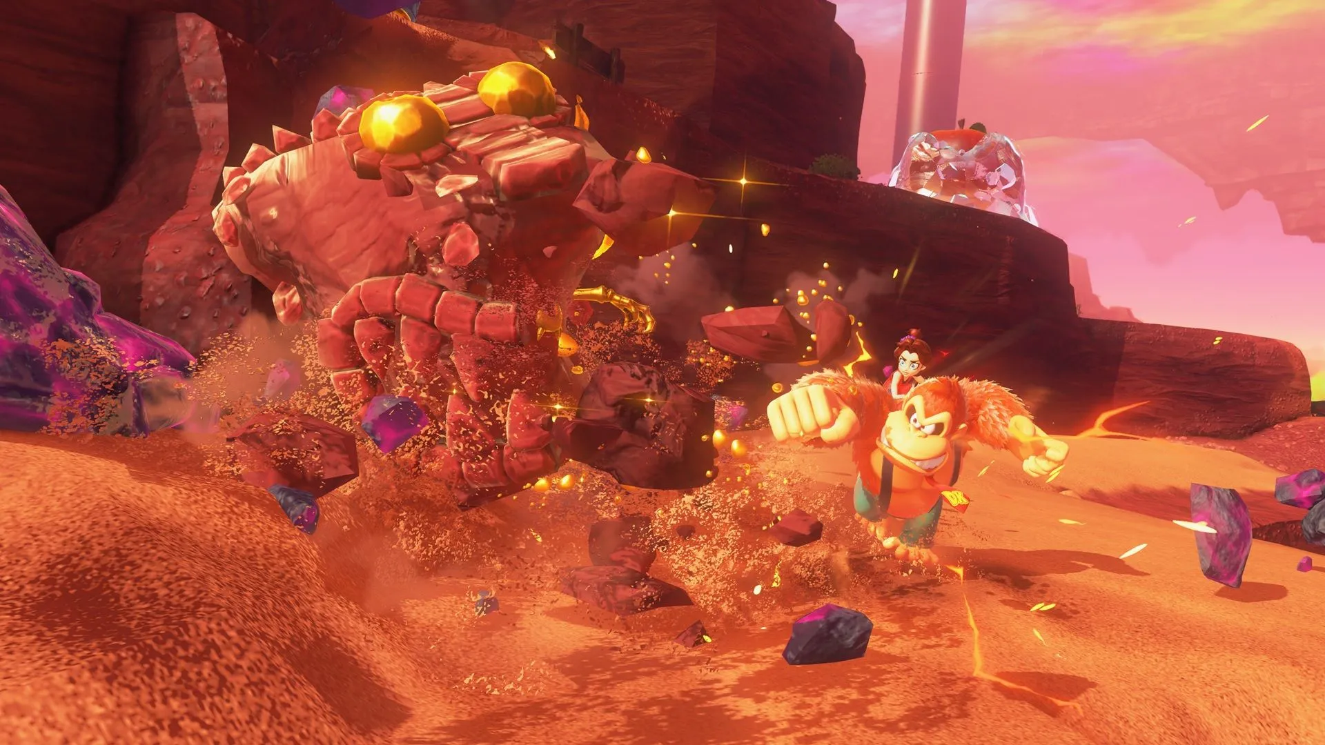 Giao diện gameplay Donkey Kong Bananza với tính năng GameShare giữa Nintendo Switch 2 và Switch đời đầu