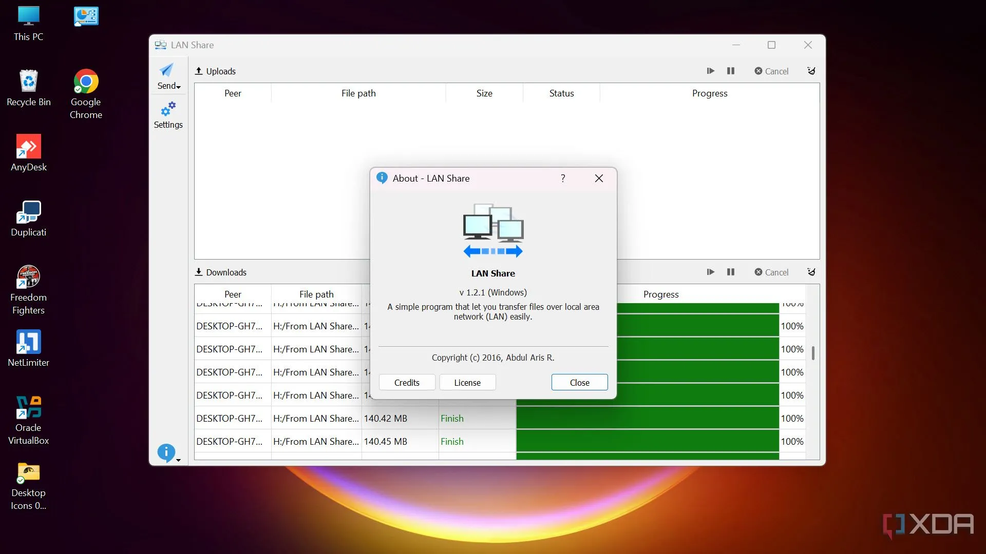 Giao diện giới thiệu ứng dụng LAN Share hiển thị thông tin về công cụ chia sẻ file nội bộ