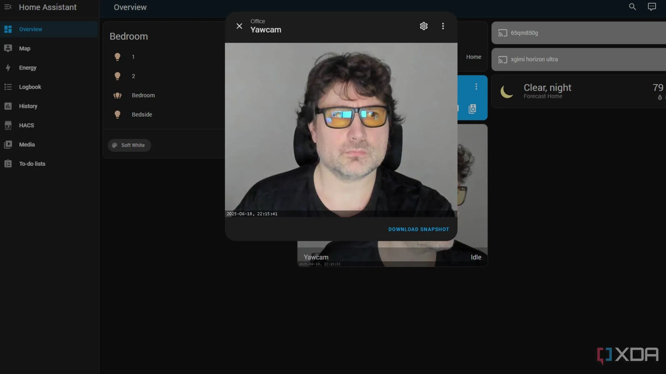 Giao diện Home Assistant hiển thị luồng video từ webcam thông qua Yawcam