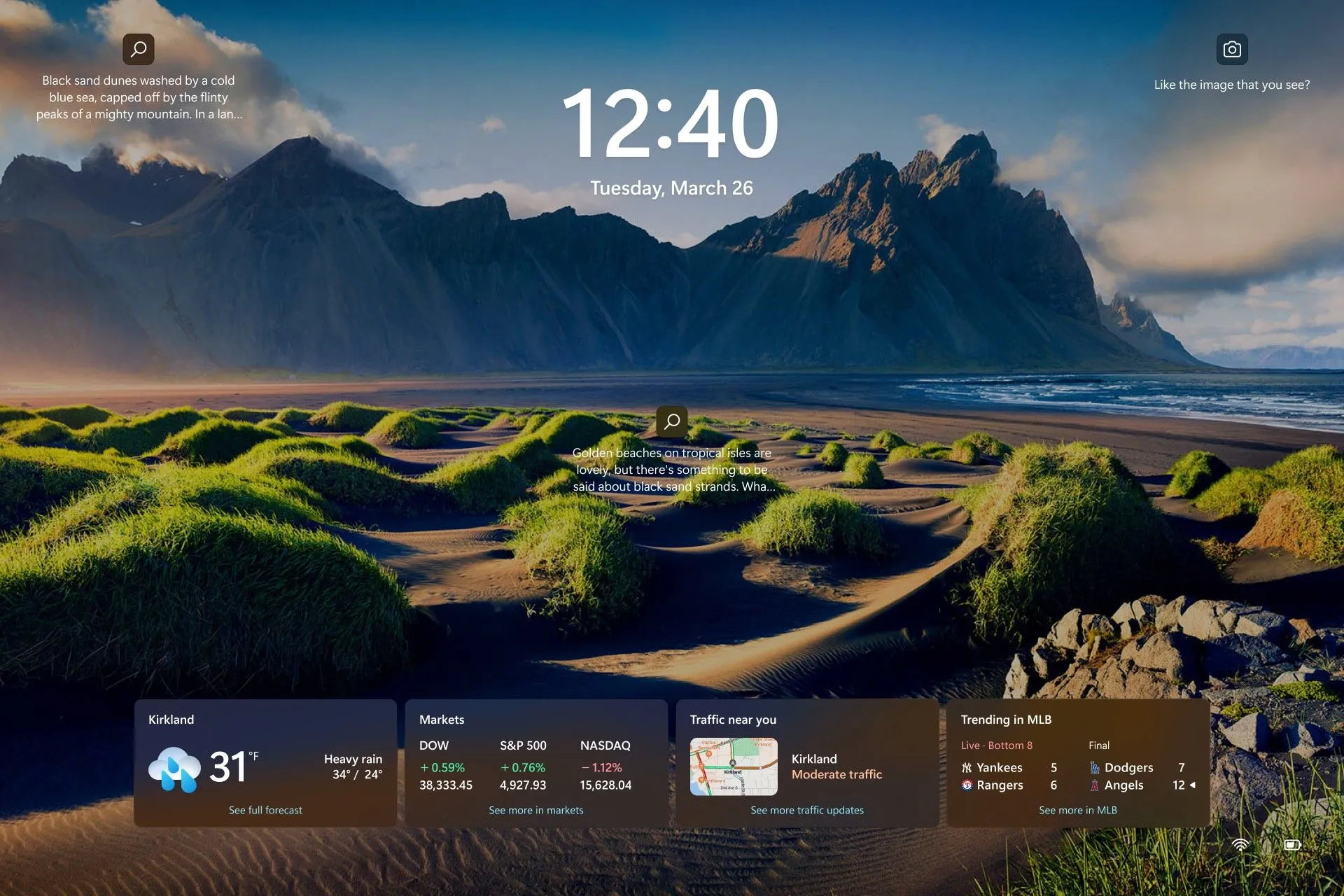 Giao diện màn hình khóa Windows 11 với tính năng Discover Widgets sắp ra mắt