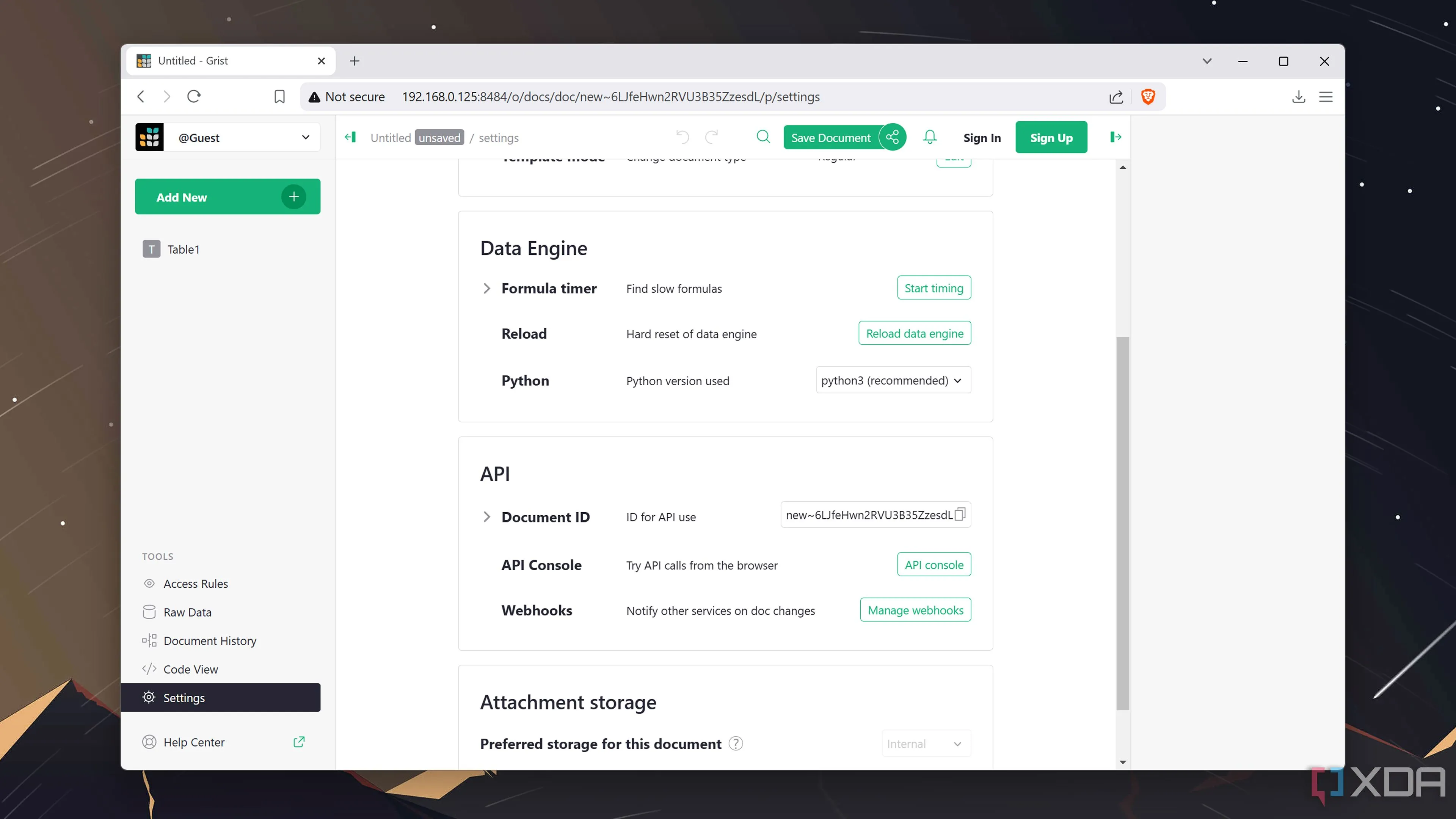 Giao diện người dùng web trực quan của ứng dụng bảng tính Grist