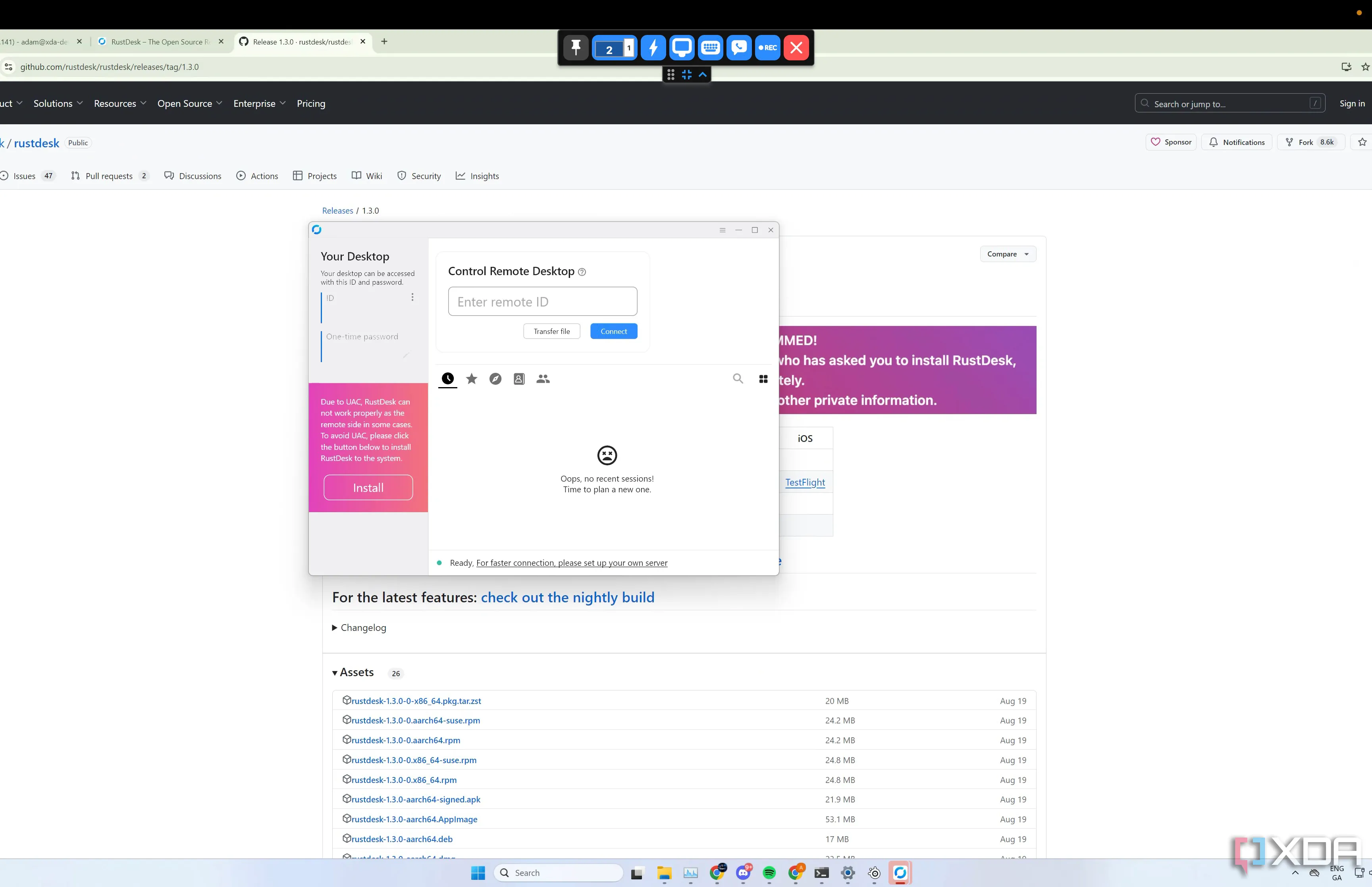 Giao diện phần mềm RustDesk chạy trên máy tính Windows