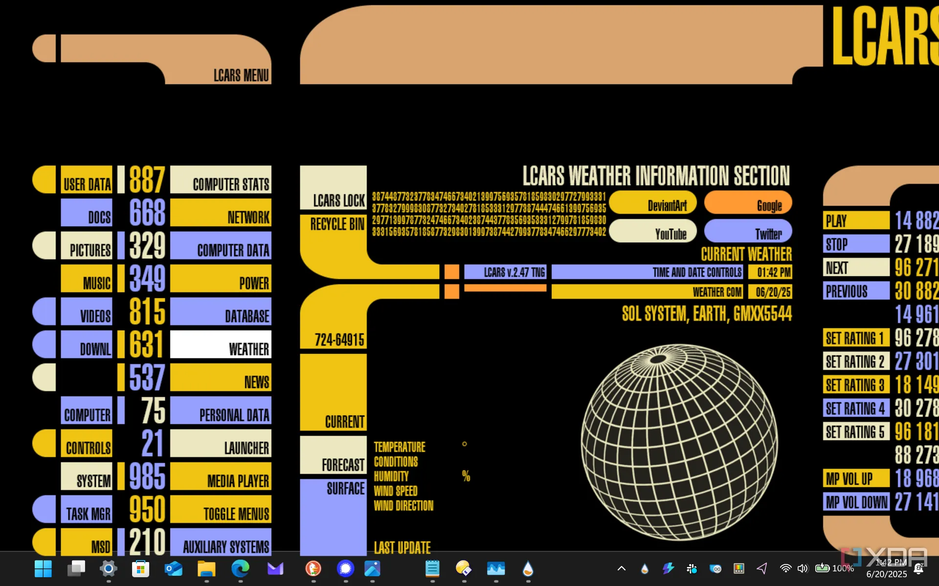 Giao diện Rainmeter LCARS V2 lấy cảm hứng từ Star Trek The Next Generation (TNG)