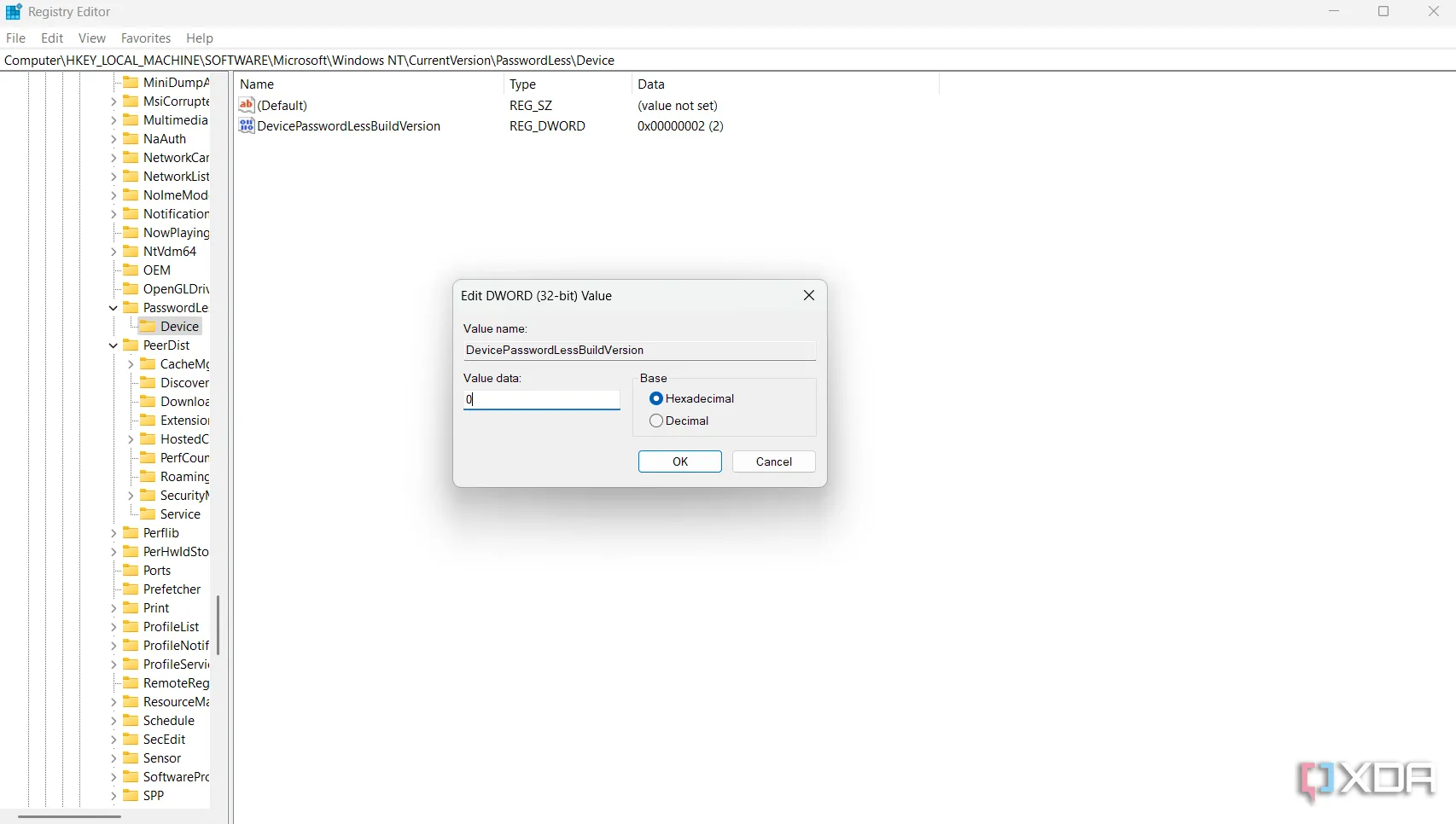 Giao diện Registry Editor hiển thị tùy chọn tắt yêu cầu mật khẩu đăng nhập Windows