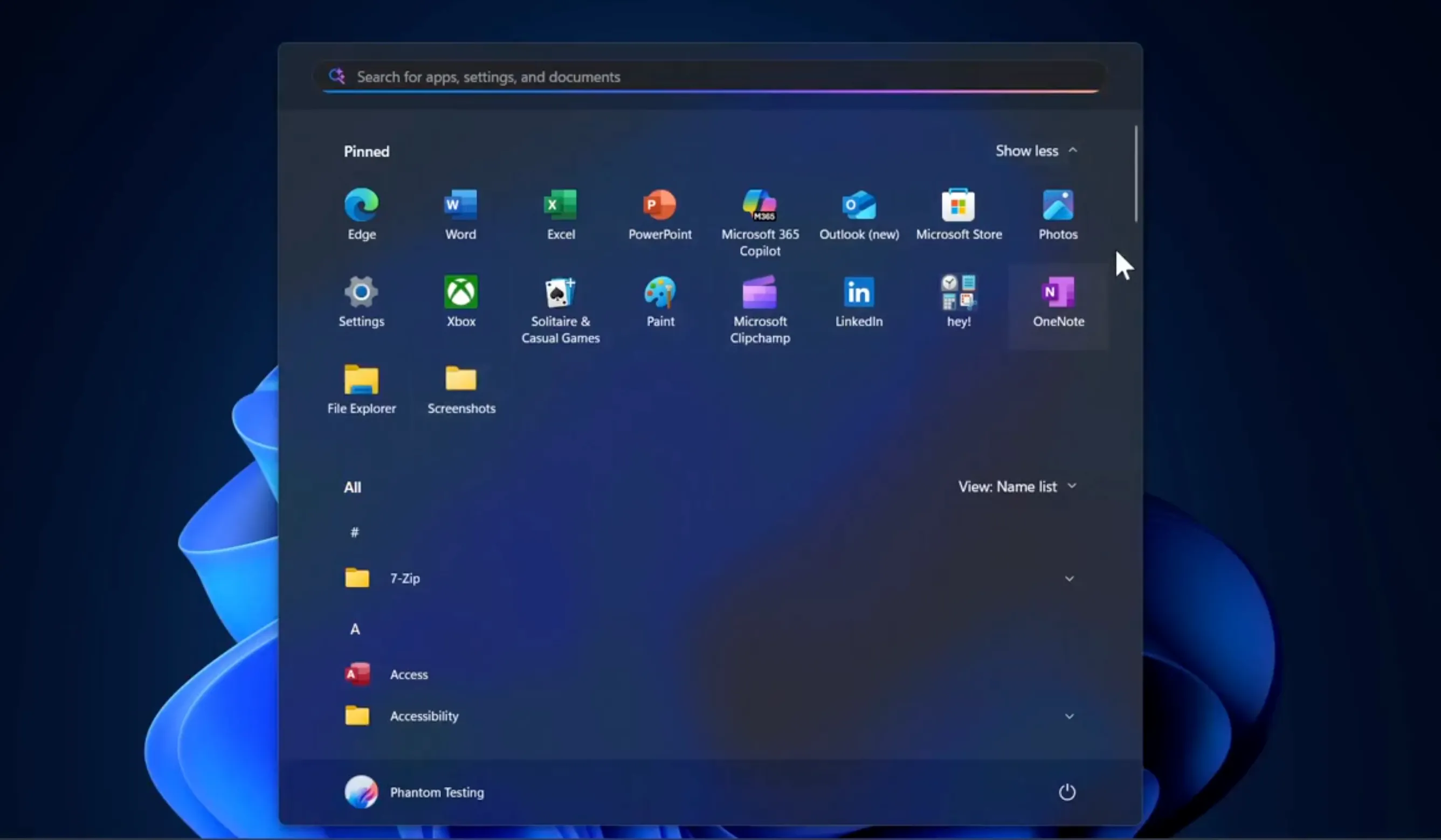 Giao diện Start menu Windows 11 được thiết kế lại, rộng hơn với bố cục mới