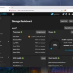 Giao diện Storage Dashboard của TrueNAS Scale hiển thị các ổ đĩa và pool lưu trữ đã được cấu hình