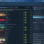 Giao diện tìm kiếm game trên Steam Store với các bộ lọc giá và ưu đãi