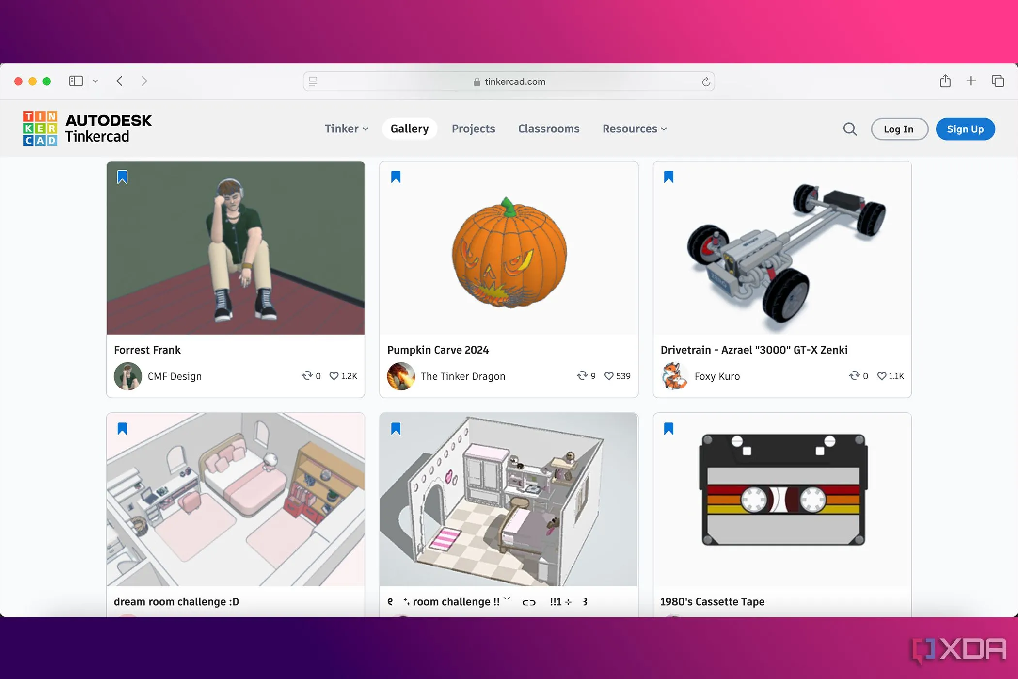 Giao diện trực quan của Autodesk Tinkercad với bộ sưu tập các dự án 3D, dễ dàng cho người mới học in 3D.