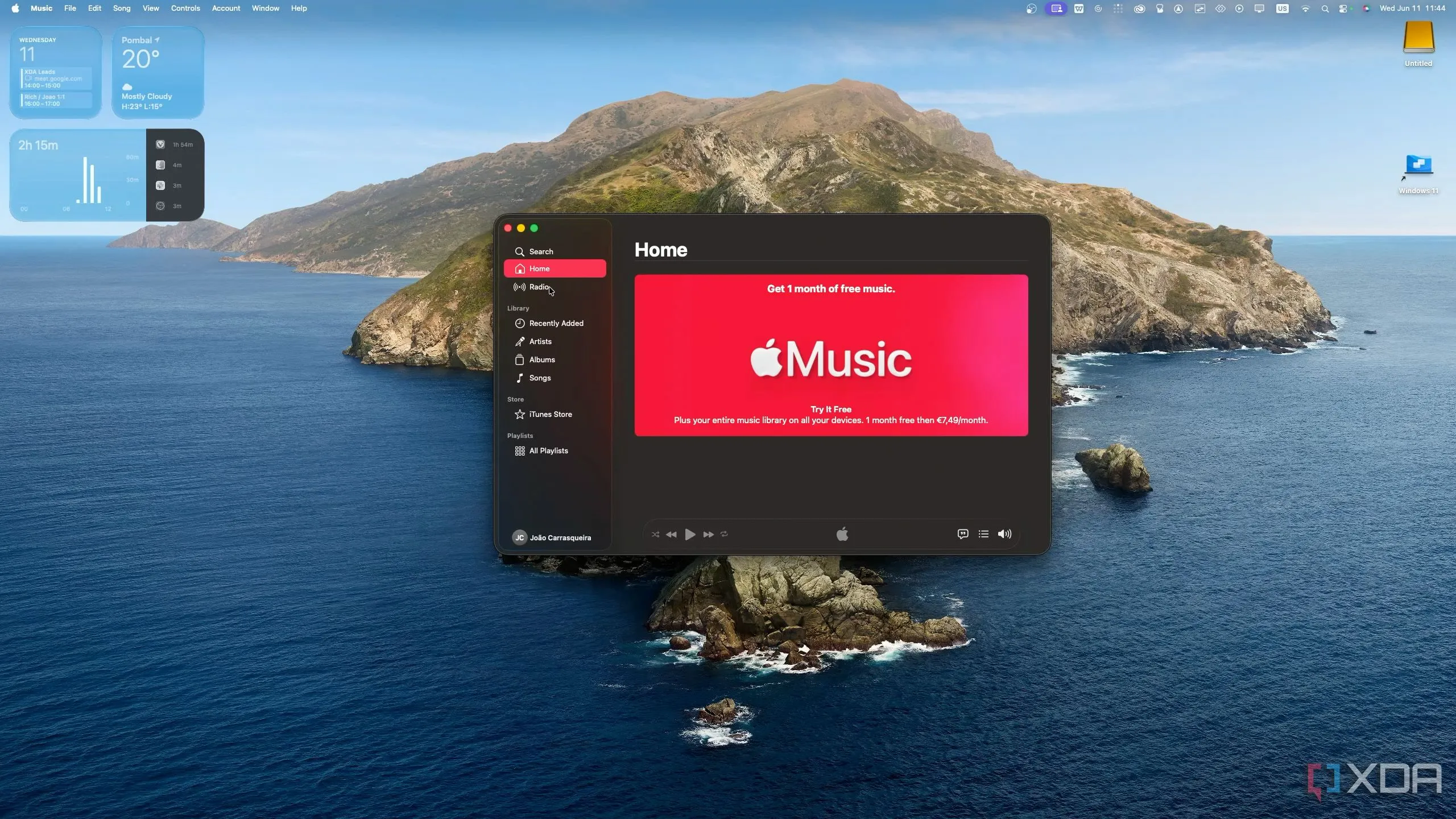 Giao diện ứng dụng Apple Music trên máy tính macOS, liên quan đến các dịch vụ và gói đăng ký của Apple.