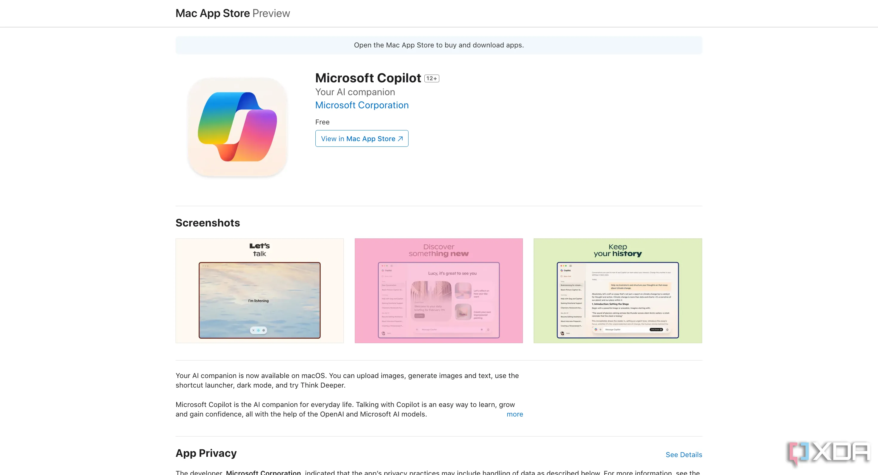 Giao diện ứng dụng Microsoft Copilot trên hệ điều hành macOS