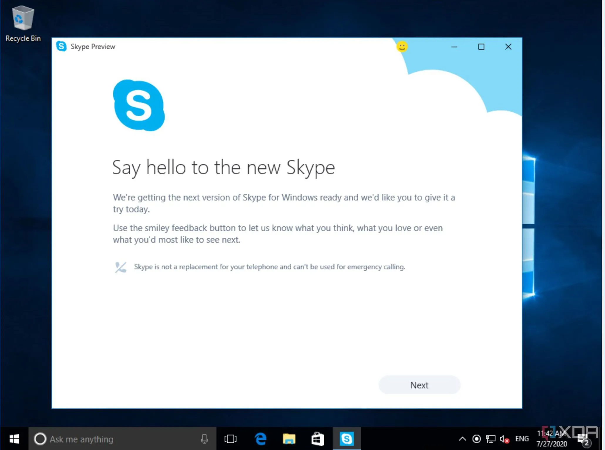 Giao diện ứng dụng Skype Universal Windows Platform (UWP) trên Windows 10, minh họa thiết kế hiện đại và đồng bộ.