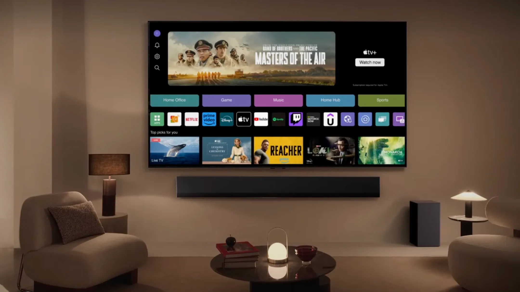 Giao diện webOS thông minh trên Smart TV LG UT70 Series với các ứng dụng giải trí phổ biến