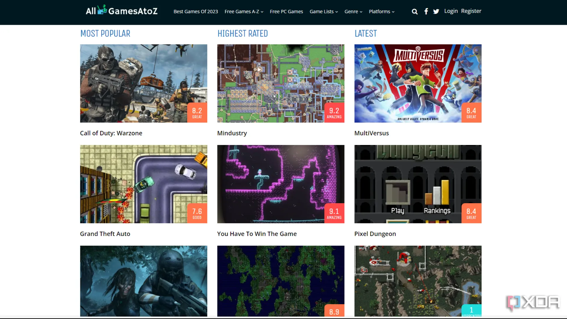 Giao diện website AllGamesAtoZ hiển thị các game miễn phí