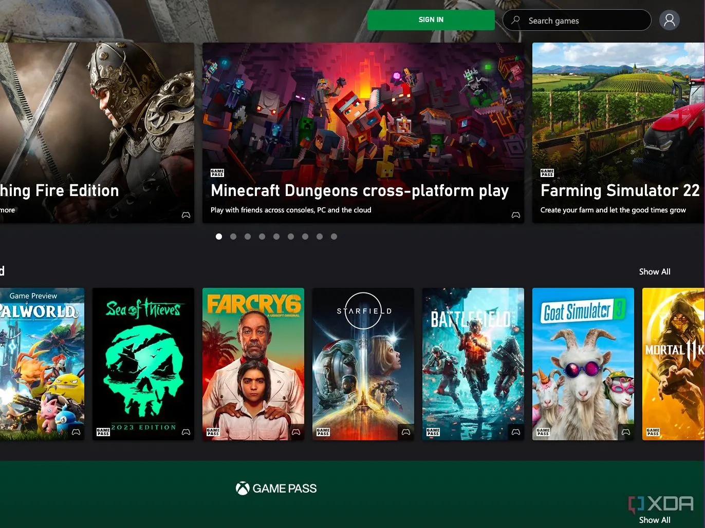 Giao diện Xbox Game Pass Ultimate trên trình duyệt web