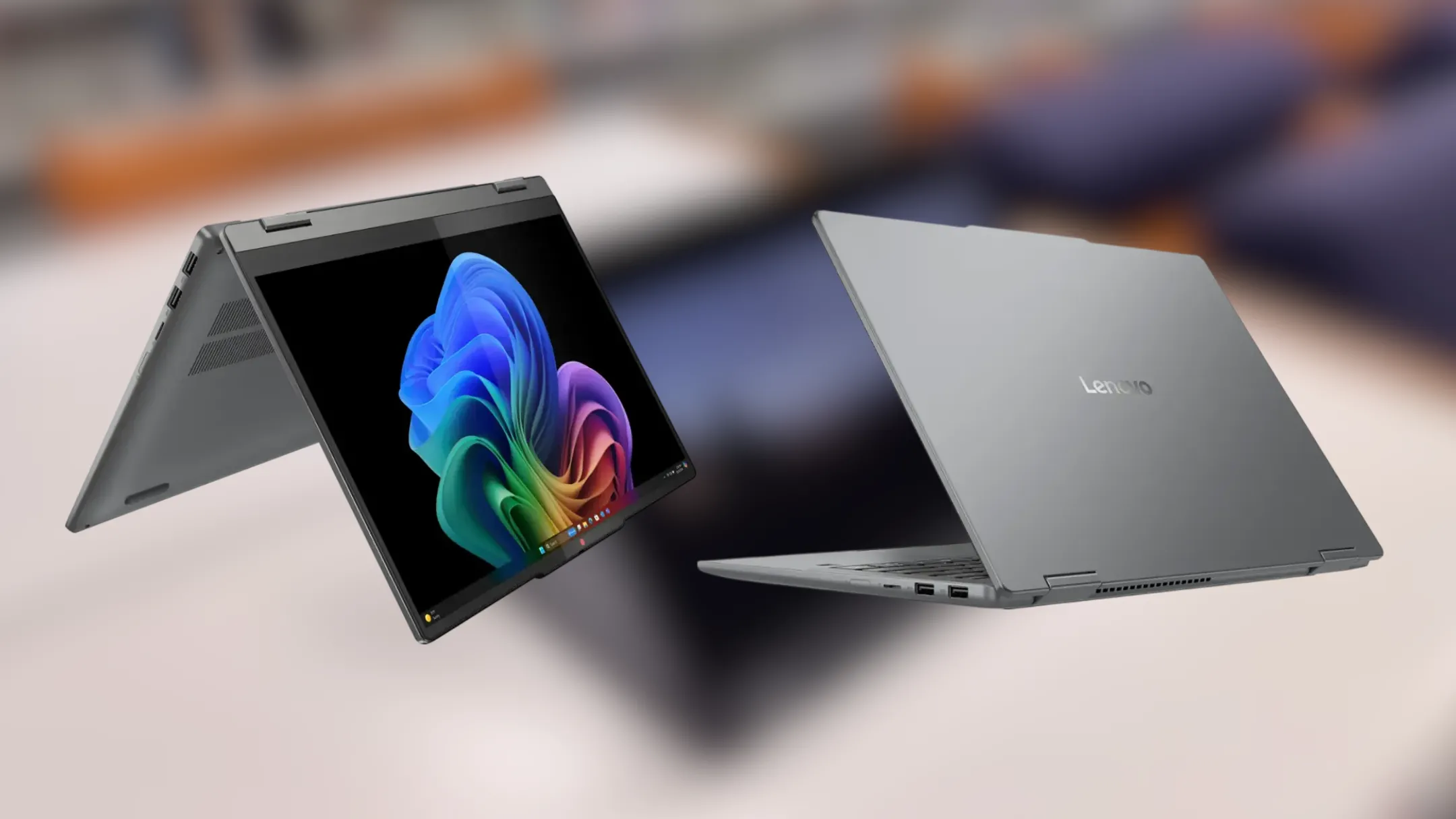 Góc cận cảnh bàn phím và màn hình laptop Lenovo IdeaPad 5x