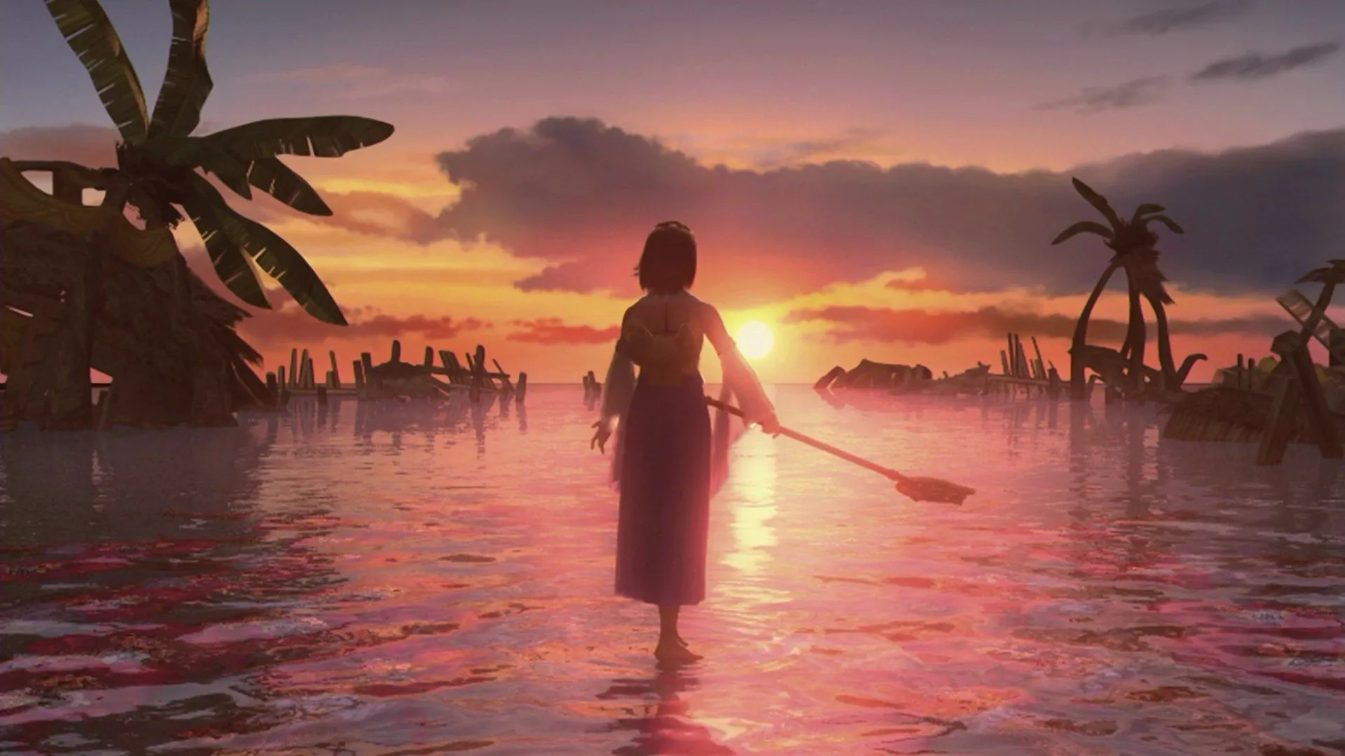 Góc nhìn toàn cảnh thế giới Spira hùng vĩ trong Final Fantasy X, minh họa vẻ đẹp độc đáo của các địa điểm như Besaid và Luca.