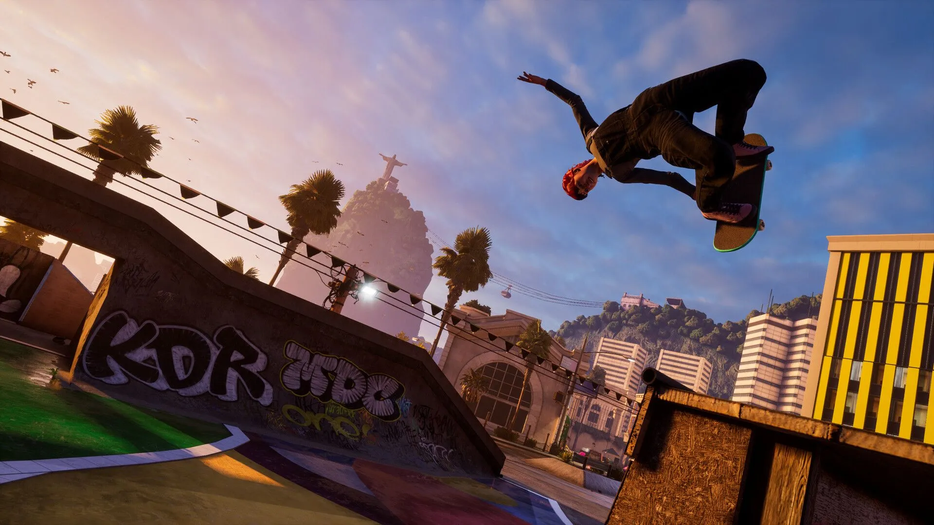 Góc nhìn từ trên cao của khu vực trượt ván sôi động trong game Tony Hawk's Pro Skater.