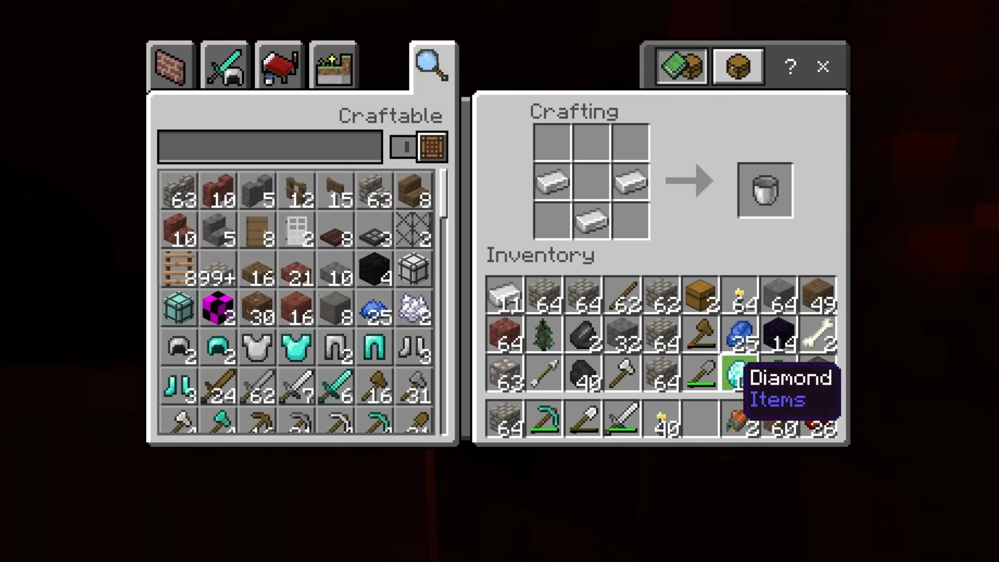 Góc nhìn từ trong hang động sâu với quặng và dòng nham thạch trong thế giới khối của Minecraft.