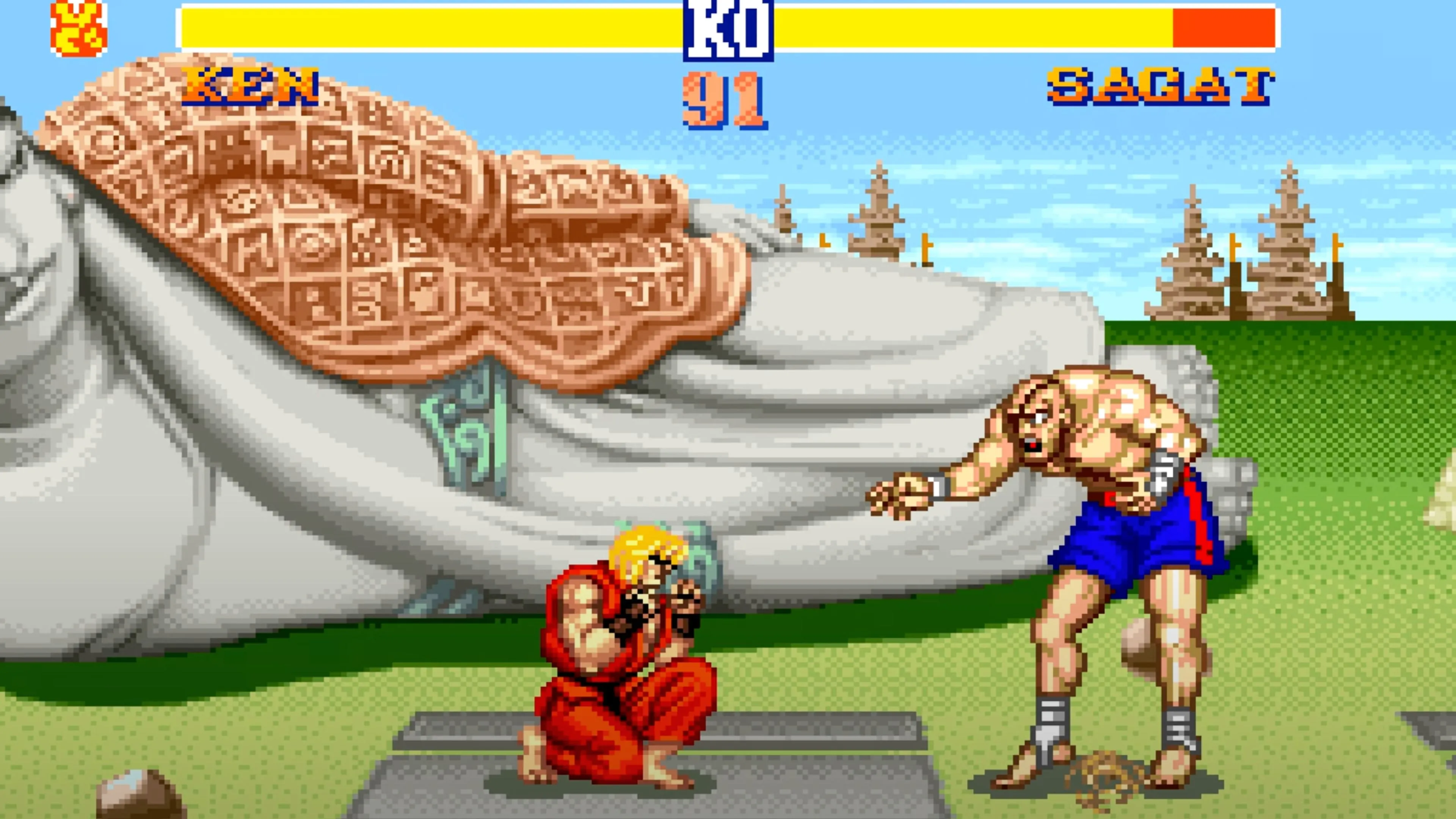 Guile đang thực hiện Sonic Boom trong trận chiến Street Fighter II