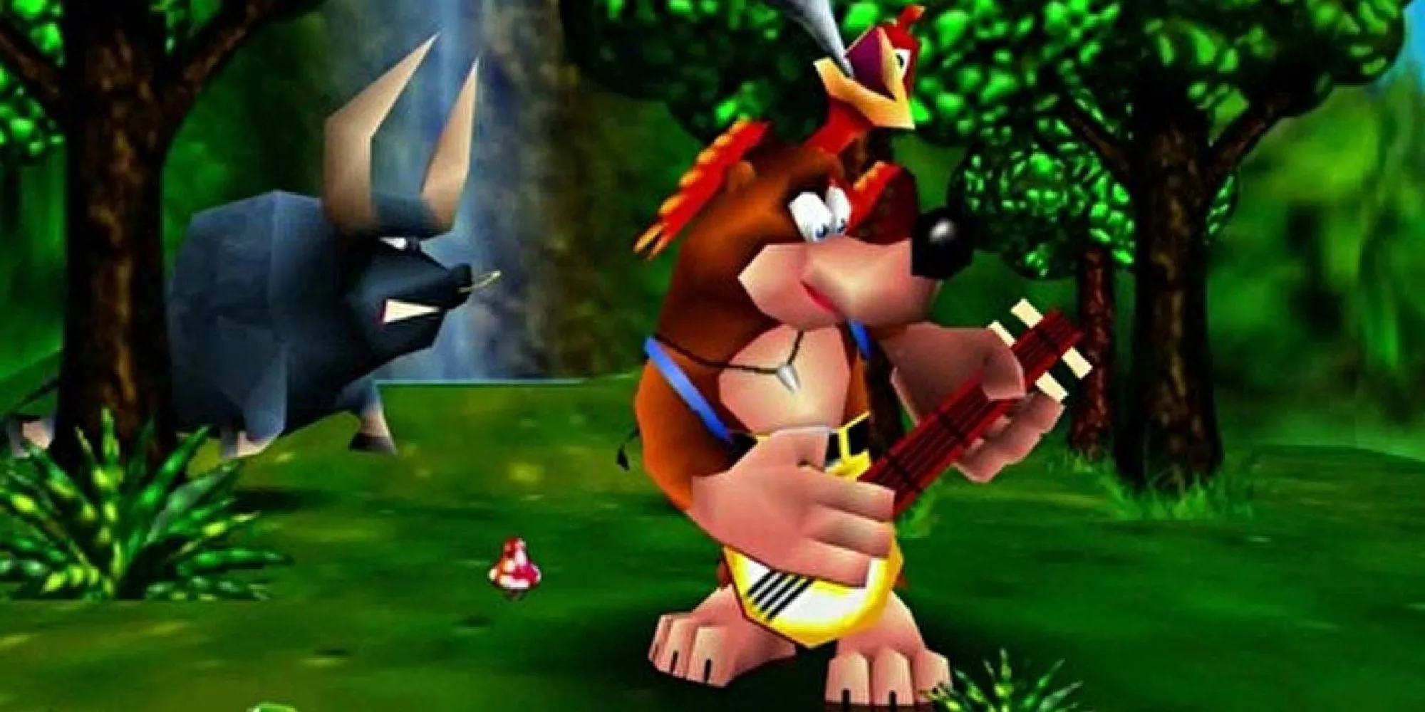 Hình ảnh Banjo đang say sưa chơi đàn banjo, biểu tượng của tựa game cổ điển.