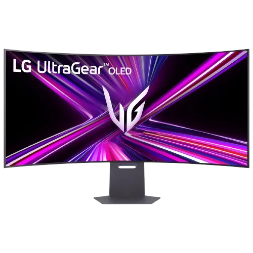 Hình ảnh cận cảnh mặt trước của màn hình LG 45GX950A-B UltraGear OLED với thiết kế viền mỏng.