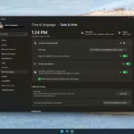 Hình ảnh đồng hồ hiển thị giây trên thanh tác vụ Windows 11 và tùy chọn bật/tắt trong cài đặt hệ thống.