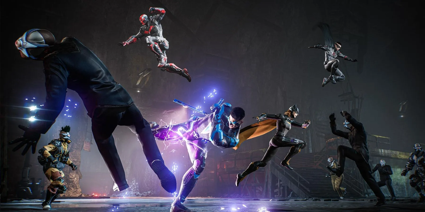Hình ảnh gameplay co-op trong Gotham Knights, cho thấy các nhân vật gia đình Dơi cùng chiến đấu, nhưng bị chỉ trích vì combat nhạt nhẽo