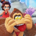 Hình ảnh gameplay của Donkey Kong Bananza với chú khỉ đột trong bối cảnh rừng rậm, thể hiện đồ họa sống động trên Nintendo Switch 2.