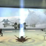 Hình ảnh gameplay Star Wars Battlefront Elite Squadron trên PSP, thể hiện sự kết nối giữa chiến đấu trên bộ và không gian với các phi thuyền và lính bộ binh.