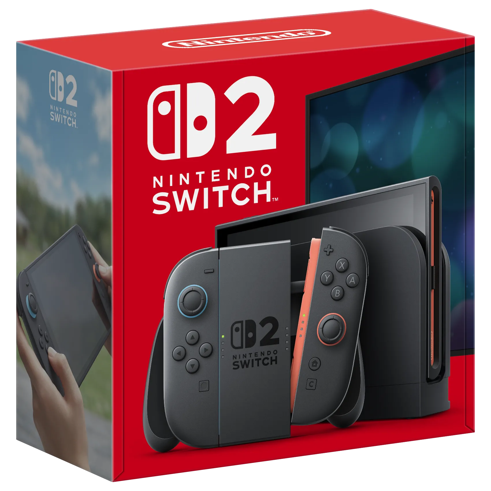 Hình ảnh hộp máy chơi game Nintendo Switch 2, minh họa thiết kế bao bì sản phẩm