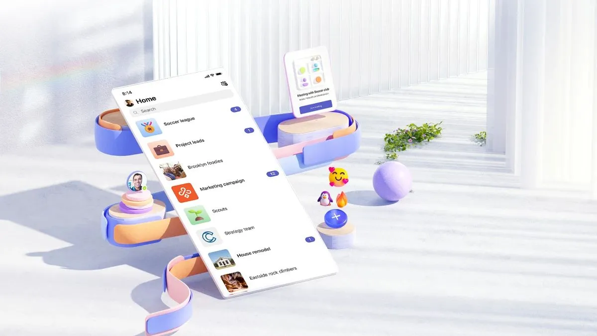 Hình ảnh minh họa ứng dụng Microsoft Teams trên thiết bị di động với các tính năng cộng đồng