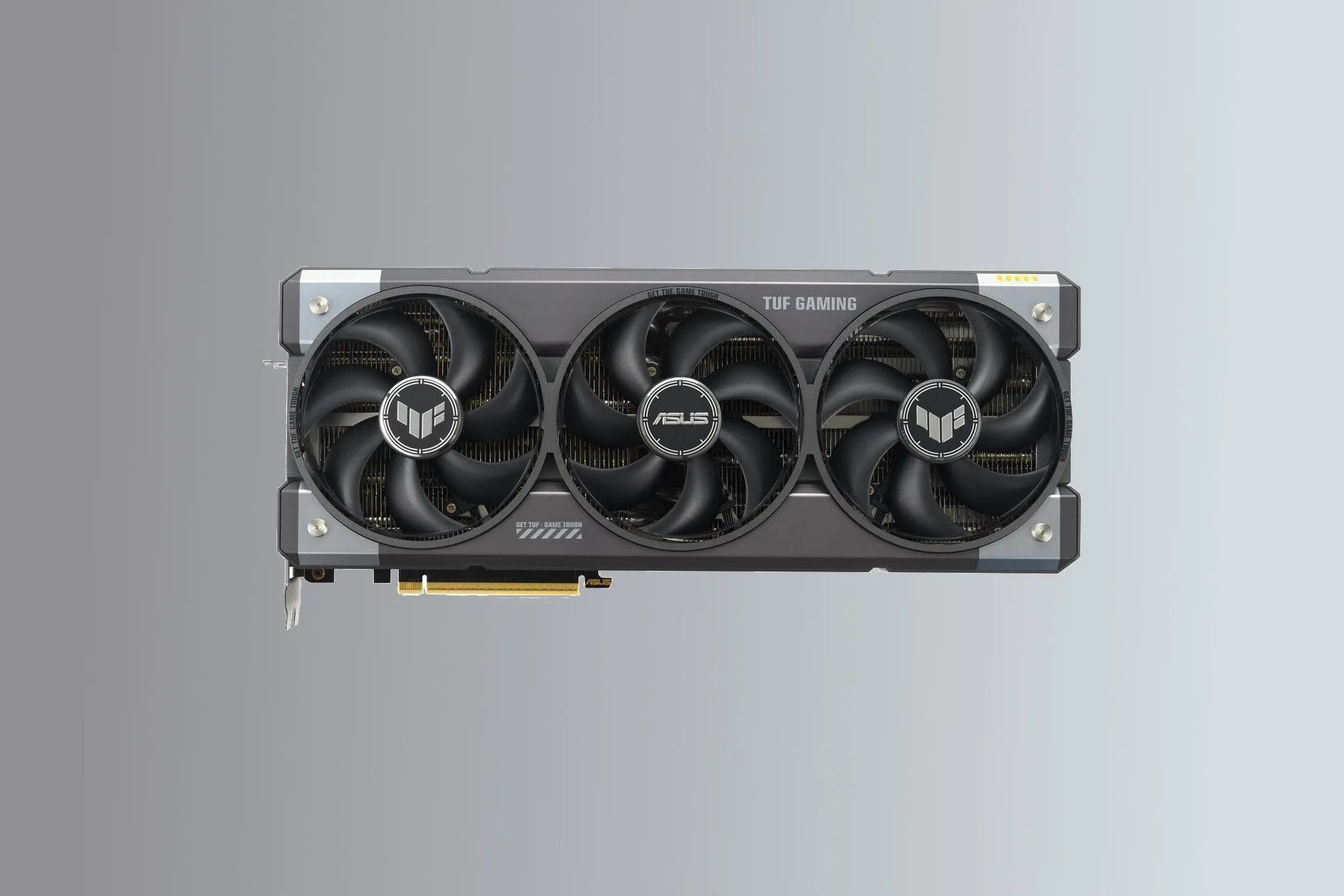 Hình ảnh render card đồ họa Asus TUF Gaming GeForce RTX 5070 Ti OC Edition với thiết kế mạnh mẽ