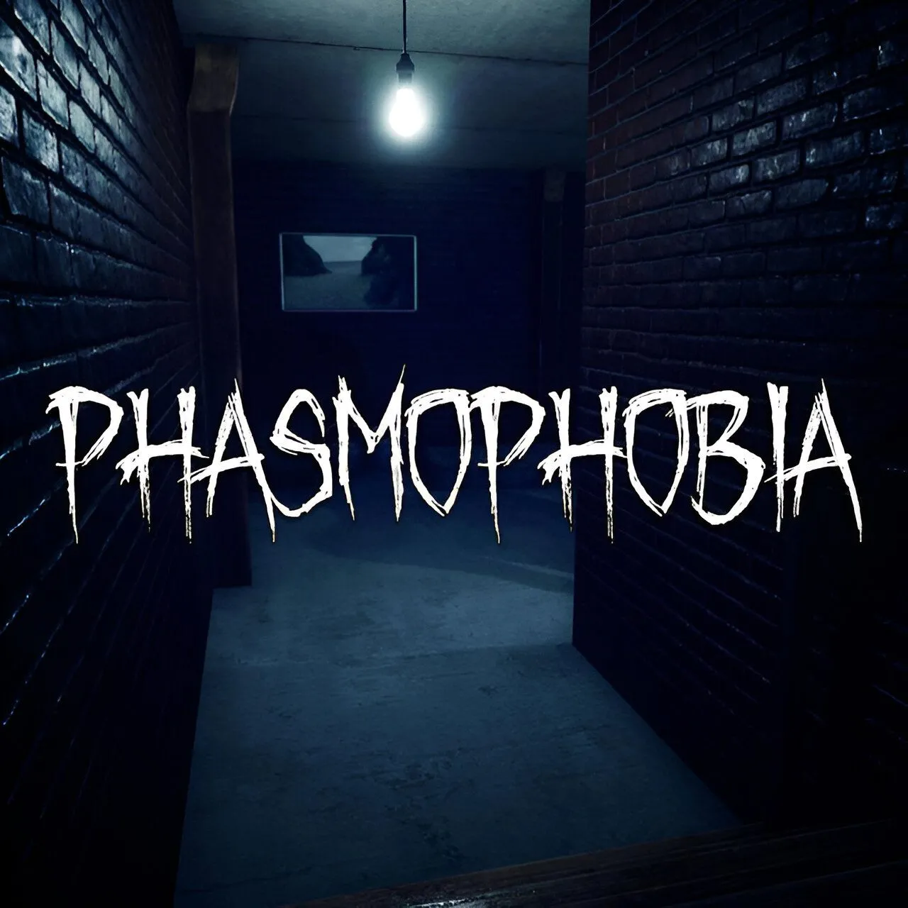 Hình ảnh sản phẩm của game Phasmophobia, mô tả một nhóm thợ săn ma đang sử dụng thiết bị để dò tìm dấu hiệu siêu nhiên trong một ngôi nhà bỏ hoang, với không khí u ám và bí ẩn.