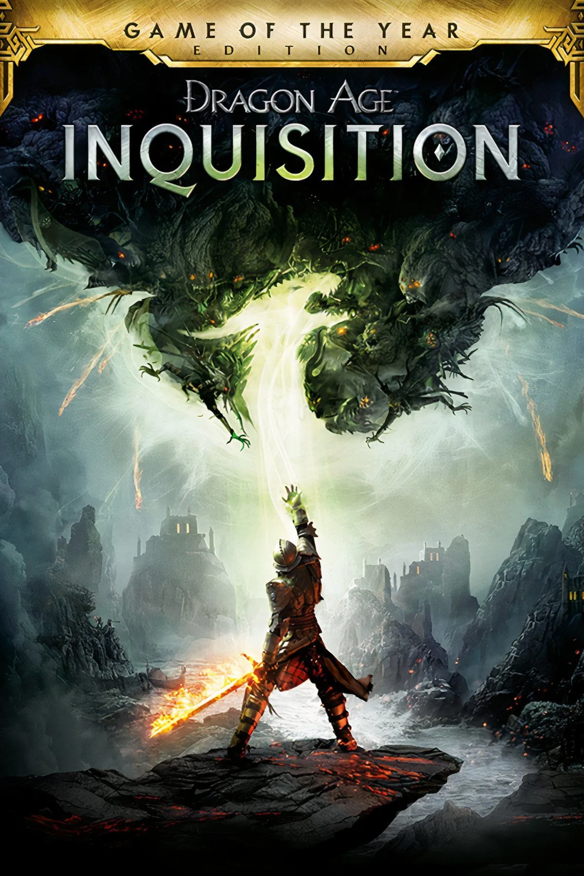 Hình ảnh thể hiện cảnh chiến đấu và khám phá trong thế giới rộng lớn của Dragon Age: Inquisition.