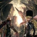 Hình ảnh tổng hợp các nhân vật và môi trường đặc trưng trong game Code Vein, một tựa game Souls-like pha trộn JRPG đang giảm giá trên Steam.