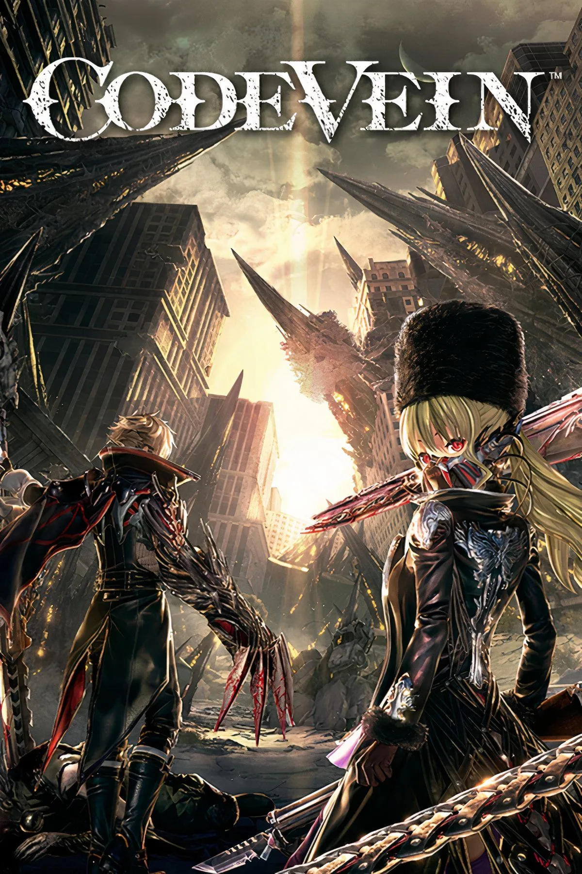 Hình ảnh tổng hợp các nhân vật và môi trường đặc trưng trong game Code Vein, một tựa game Souls-like pha trộn JRPG đang giảm giá trên Steam.