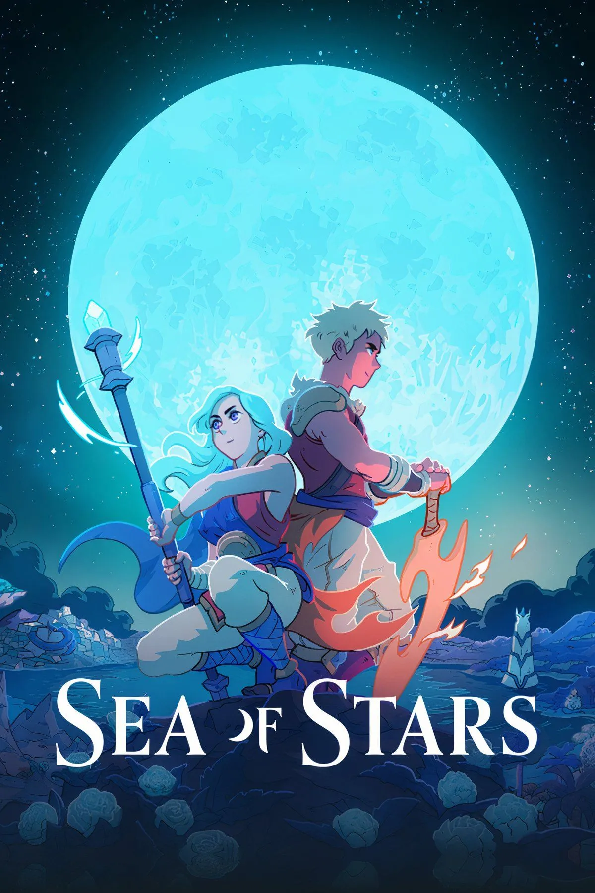 Hình ảnh trong game Sea of Stars với phong cách pixel art cổ điển, có nhân vật đang khám phá thế giới