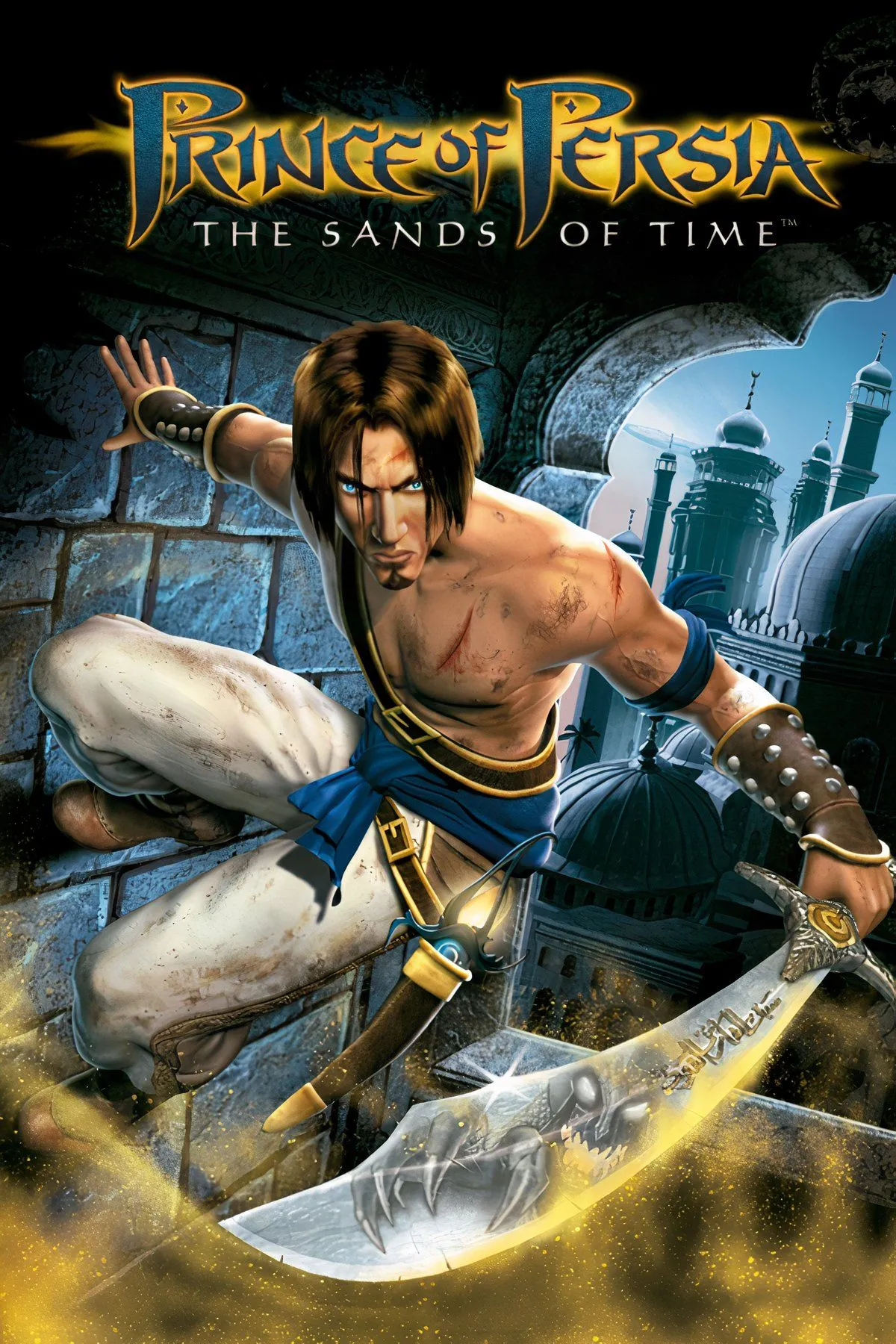 Hoàng tử đứng trên đỉnh một cấu trúc kiến trúc phức tạp trong Prince of Persia: The Sands of Time