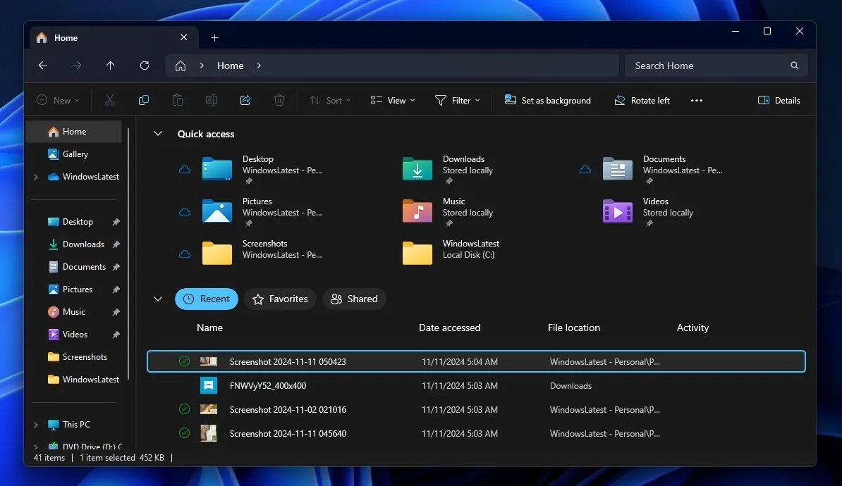 Hộp chọn File Explorer Windows 11 tự động áp dụng màu sắc chủ đạo