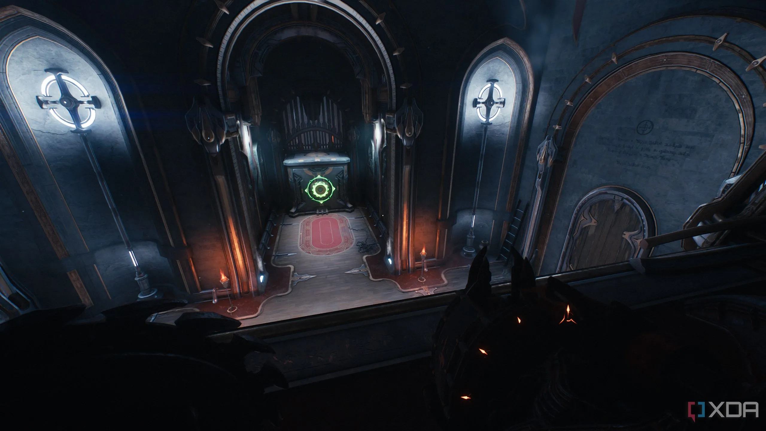 Hộp lớn có biểu tượng Shield Bash trong Doom The Dark Ages Chương 4 Sentinel Barracks.