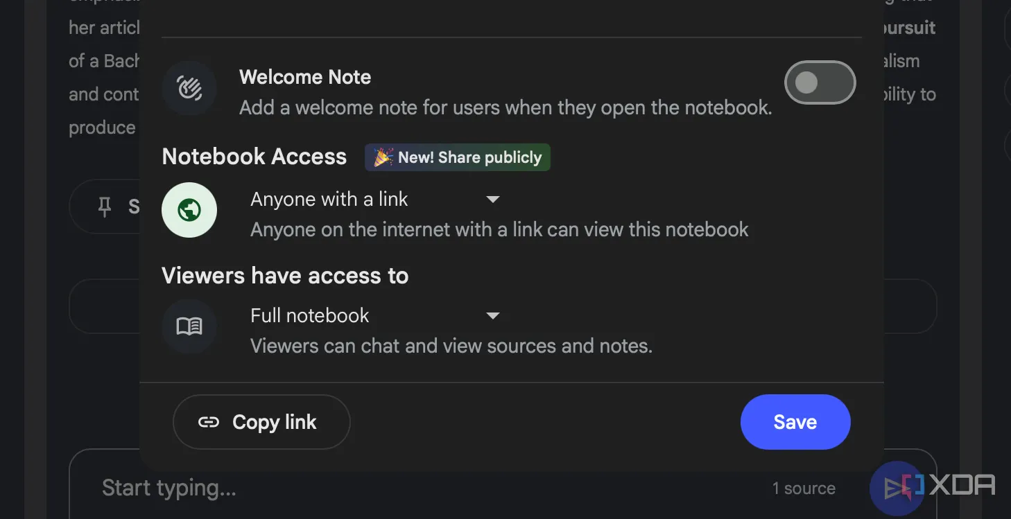 Hướng dẫn chia sẻ NotebookLM công khai với tùy chọn "Anyone with a link"