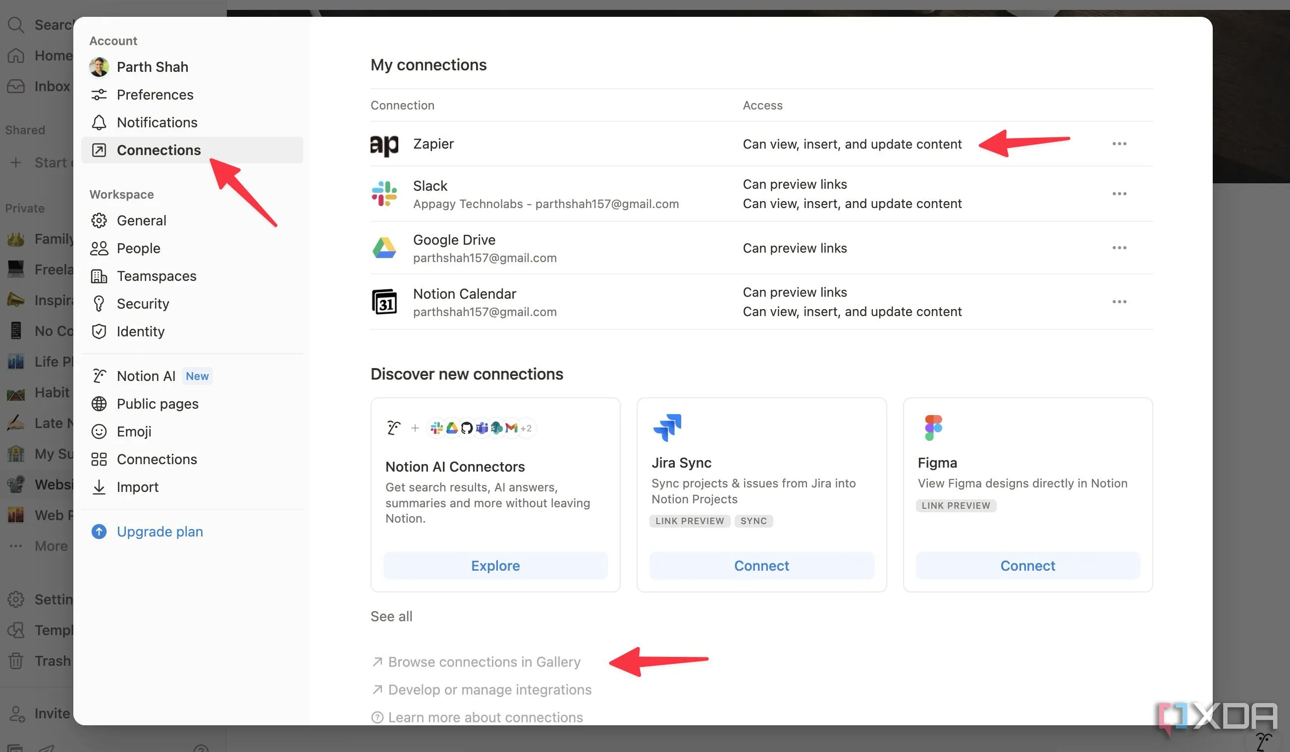 Hướng dẫn kết nối tài khoản Notion với Zapier qua mục Connections